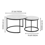 Lot de 2 tables basses gigognes, plateau rond de 70 cm en bois motif marbre, structure métallique robuste, tables d'appoint modernes pour bureau à domicile - Blanc
