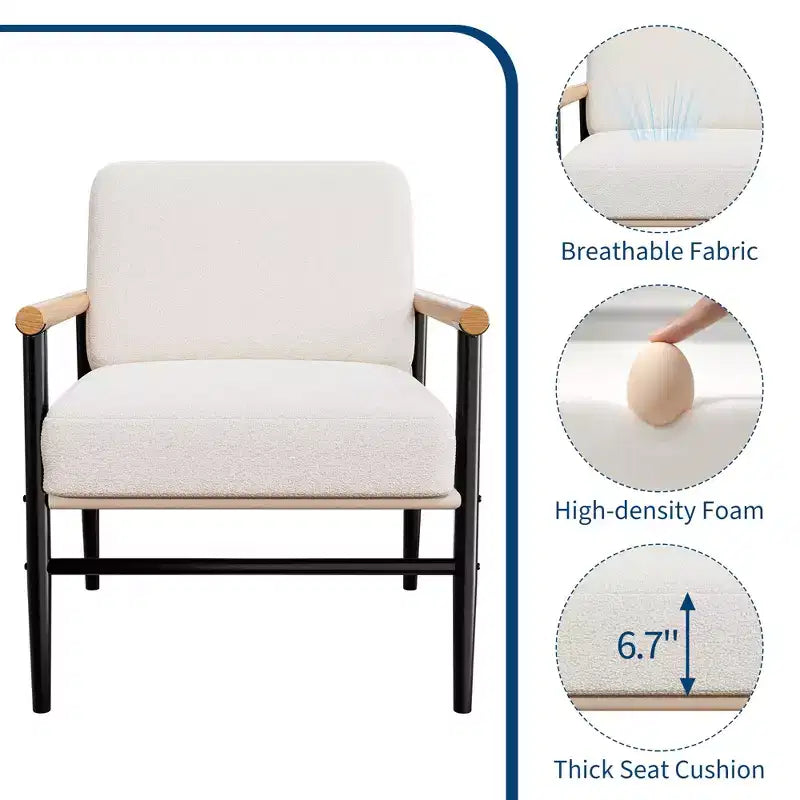 Fauteuil d'appoint moderne - Fauteuil simple rembourré, coussins d'assise épais, cadre en fer robuste - pour salon, chambre, réception, bureau, maison