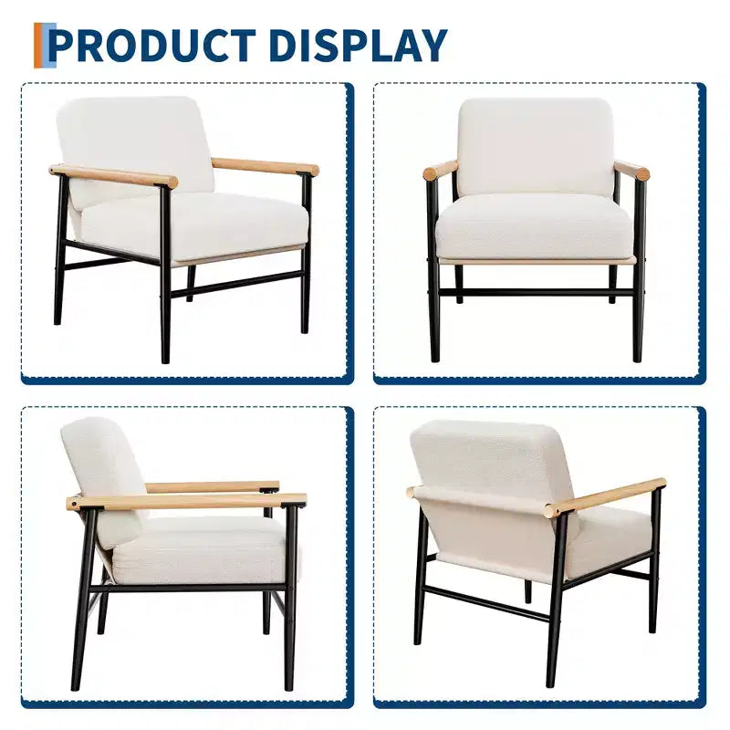 Fauteuil d'appoint moderne - Fauteuil simple rembourré, coussins d'assise épais, cadre en fer robuste - pour salon, chambre, réception, bureau, maison