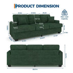 Canapé 3 places en similicuir de 218 cm avec sièges profonds, 2 coussins de dossier amovibles et 2 coussins décoratifs, imperméable, pour salon ou bureau, noir