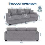 Canapé 3 places en similicuir de 218 cm avec sièges profonds, 2 coussins de dossier amovibles et 2 coussins décoratifs, imperméable, pour salon ou bureau, noir