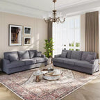 Canapé 3 places en similicuir de 218 cm avec sièges profonds, 2 coussins de dossier amovibles et 2 coussins décoratifs, imperméable, pour salon ou bureau, noir