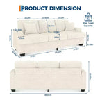 Canapé 3 places en similicuir de 218 cm avec sièges profonds, 2 coussins de dossier amovibles et 2 coussins décoratifs, imperméable, pour salon ou bureau, noir