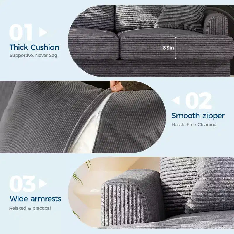 Canapé 3 places en similicuir de 218 cm avec sièges profonds, 2 coussins de dossier amovibles et 2 coussins décoratifs, imperméable, pour salon ou bureau, noir