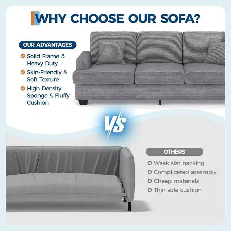 Canapé 3 places en similicuir de 218 cm avec sièges profonds, 2 coussins de dossier amovibles et 2 coussins décoratifs, imperméable, pour salon ou bureau, noir