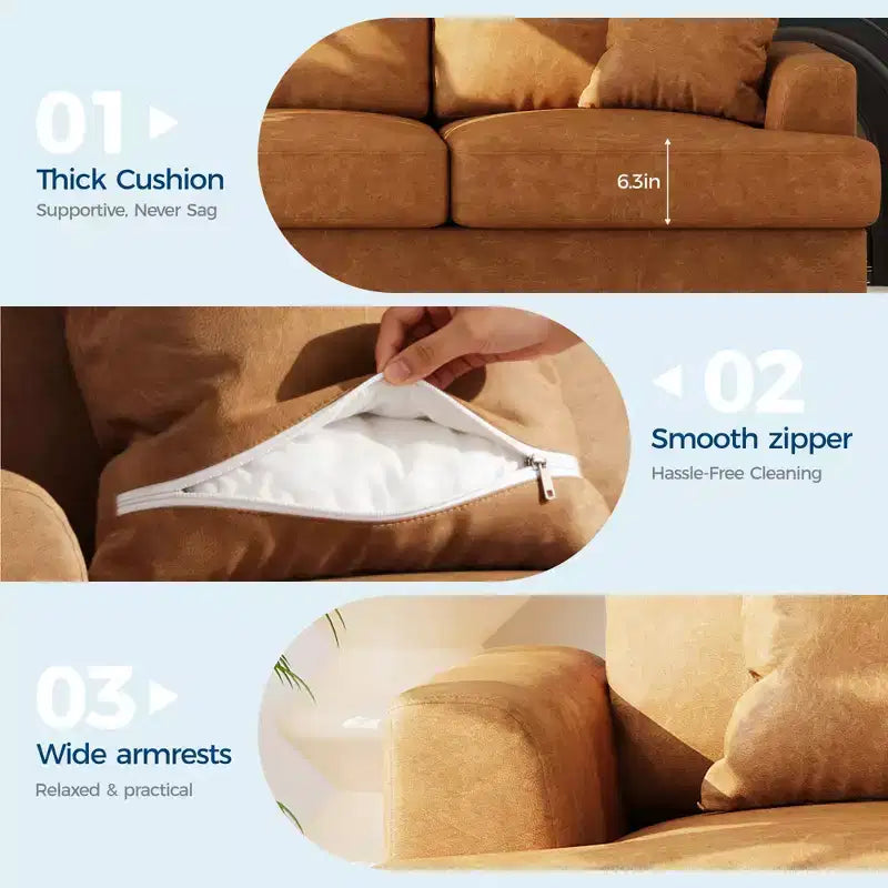 Canapé 3 places en similicuir de 218 cm avec sièges profonds, 2 coussins de dossier amovibles et 2 coussins décoratifs, imperméable, pour salon ou bureau, noir