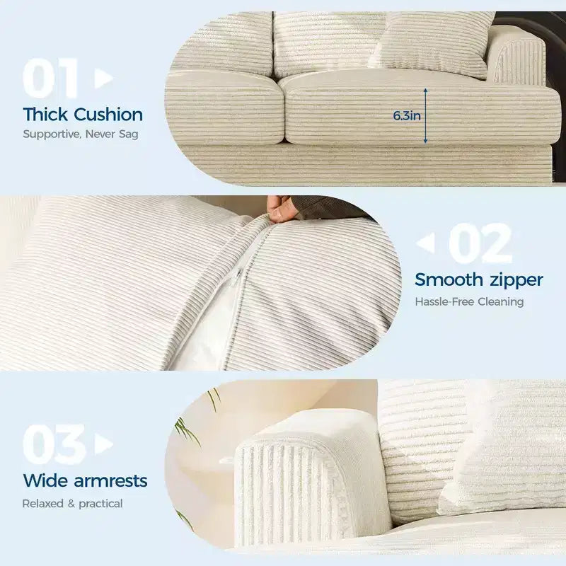 Canapé 3 places en similicuir de 218 cm avec sièges profonds, 2 coussins de dossier amovibles et 2 coussins décoratifs, imperméable, pour salon ou bureau, noir