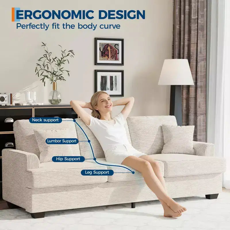 Canapé 3 places en similicuir de 218 cm avec sièges profonds, 2 coussins de dossier amovibles et 2 coussins décoratifs, imperméable, pour salon ou bureau, noir