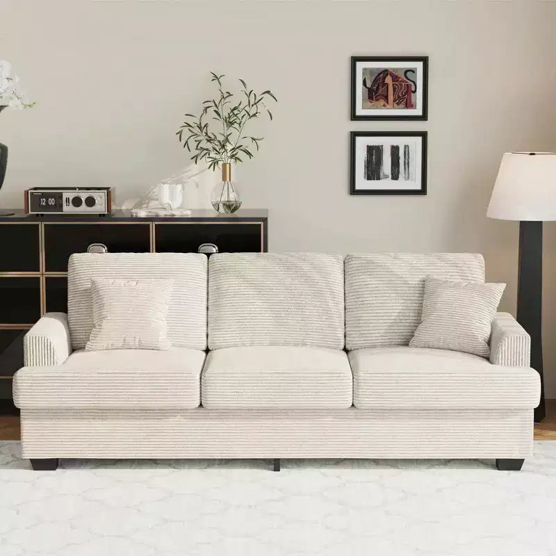 Canapé 3 places en similicuir de 218 cm avec sièges profonds, 2 coussins de dossier amovibles et 2 coussins décoratifs, imperméable, pour salon ou bureau, noir