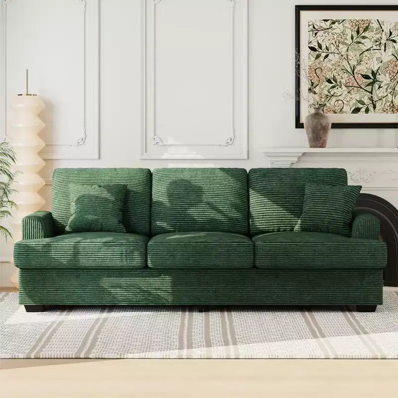 Canapé 3 places en similicuir de 218 cm avec sièges profonds, 2 coussins de dossier amovibles et 2 coussins décoratifs, imperméable, pour salon ou bureau, noir
