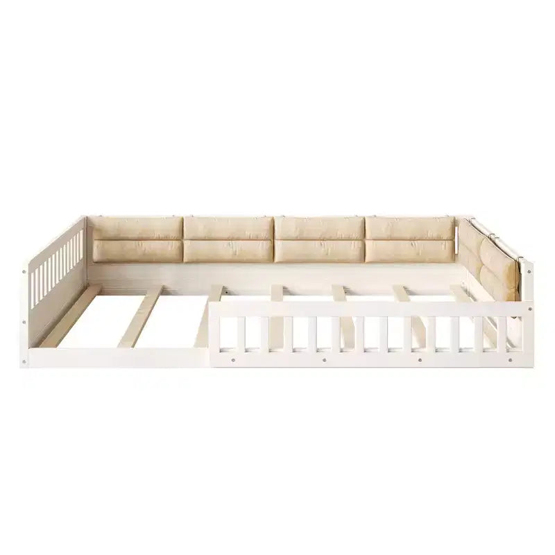 Lit plateforme en bois FAMYYT taille double, avec garde-corps, oreiller, montage facile