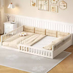 Lit plateforme en bois FAMYYT taille double, avec garde-corps, oreiller, montage facile