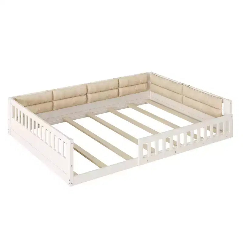 Lit plateforme en bois FAMYYT taille double, avec garde-corps, oreiller, montage facile
