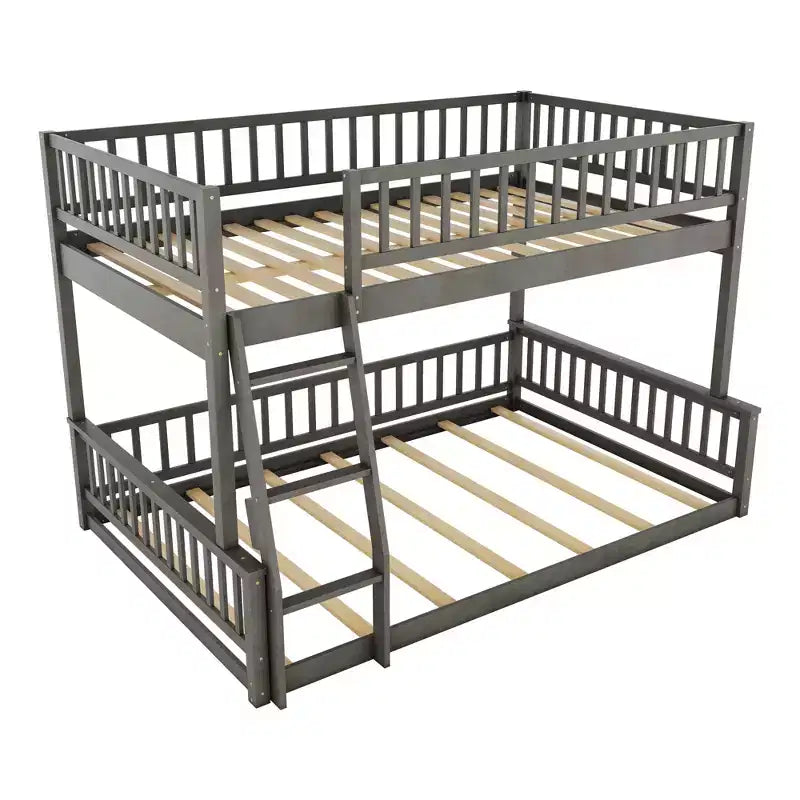 Lit en bois Queen Size FAMYYT avec barrière en forme de clôture, échelle, montage facile