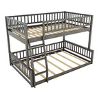 Lit en bois Queen Size FAMYYT avec barrière en forme de clôture, échelle, montage facile