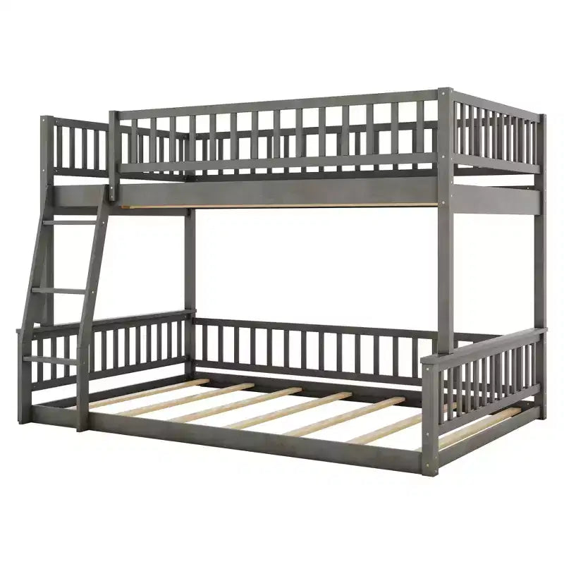 Lit en bois Queen Size FAMYYT avec barrière en forme de clôture, échelle, montage facile