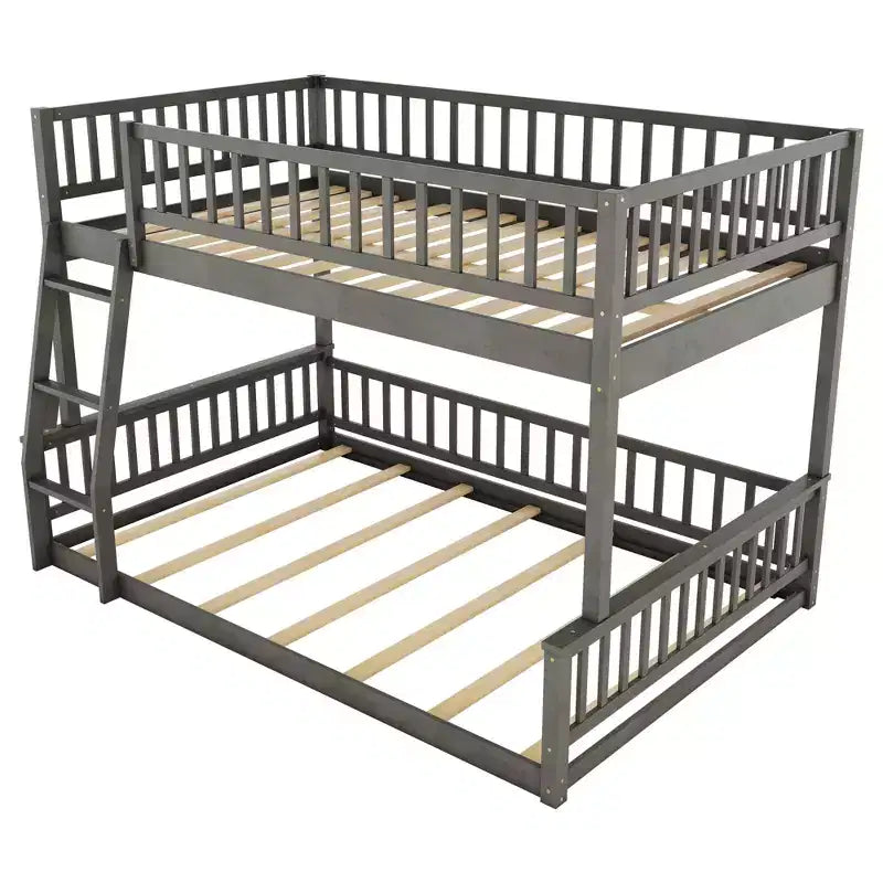 Lit en bois Queen Size FAMYYT avec barrière en forme de clôture, échelle, montage facile