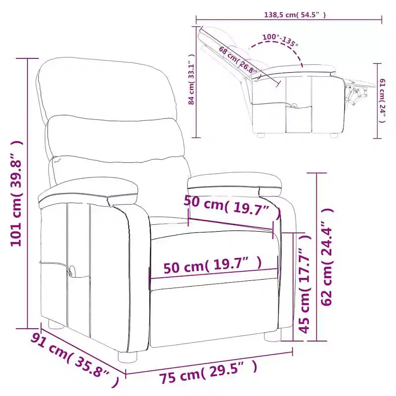 vidaXL Fauteuil de massage inclinable Tissu marron foncé