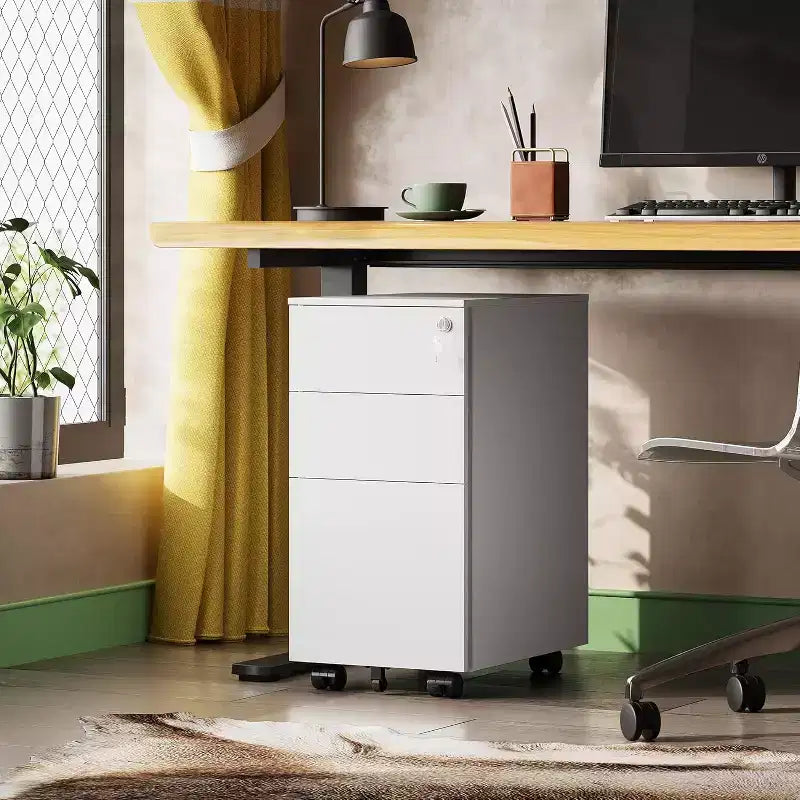 DEXYLLO Classeur mobile à 3 tiroirs pour bureau à domicile, classeur vertical mince de 11,8 pouces, organiseur de documents peu encombrant avec serrure