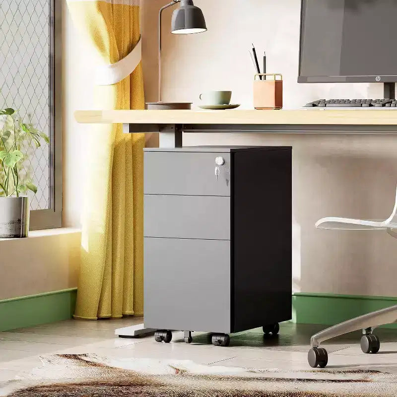 DEXYLLO Classeur mobile à 3 tiroirs pour bureau à domicile, classeur vertical mince de 11,8 pouces, organiseur de documents peu encombrant avec serrure