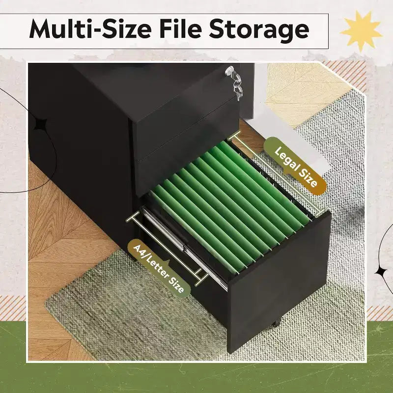 DEXYLLO Classeur mobile à 3 tiroirs pour bureau à domicile, classeur vertical mince de 11,8 pouces, organiseur de documents peu encombrant avec serrure