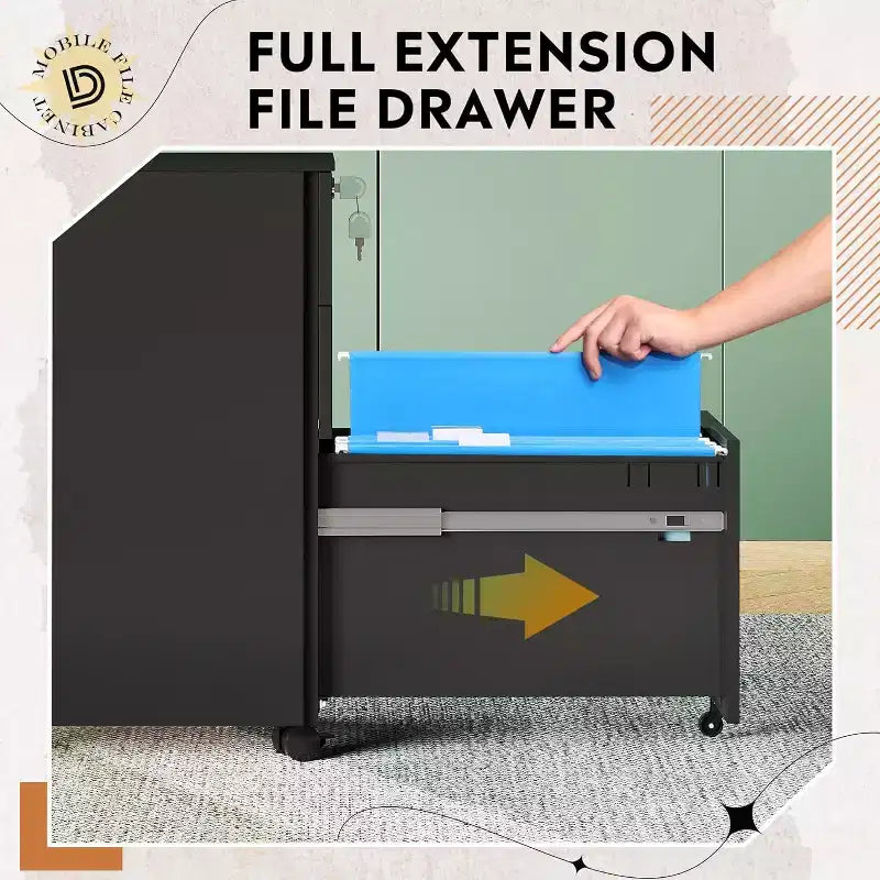 DEXYLLO Classeur mobile à 3 tiroirs pour bureau à domicile, classeur vertical mince de 11,8 pouces, organiseur de documents peu encombrant avec serrure