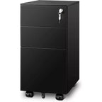 DEXYLLO 3-Drawer Mobile Filing Cabinet for Home Office, 11.8 Slim Vertical File Cabinet, Space-Saving Document Organizer with Lock