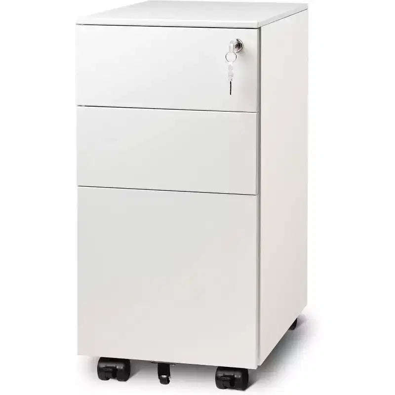 DEXYLLO Classeur mobile à 3 tiroirs pour bureau à domicile, classeur vertical mince de 11,8 pouces, organiseur de documents peu encombrant avec serrure