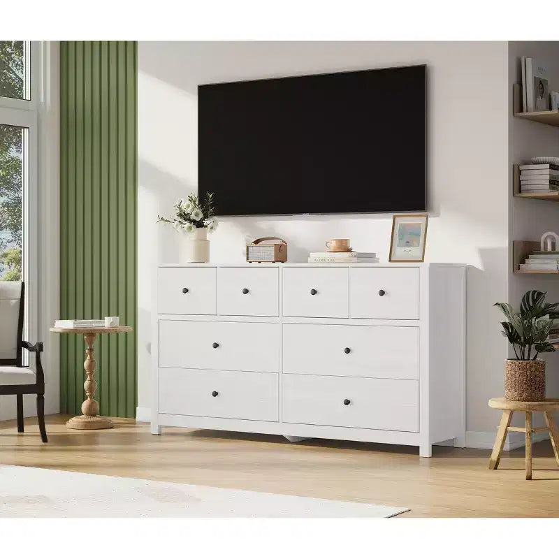 Commode à 8 tiroirs pour chambre à coucher - Commode simple et moderne en bois, double commode de rangement, tiroirs profonds, convient pour salon, couloir, entrée.