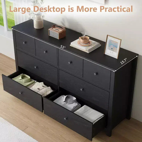 Commode à 8 tiroirs pour chambre à coucher - Commode simple et moderne en bois, double commode de rangement, tiroirs profonds, convient pour salon, couloir, entrée.
