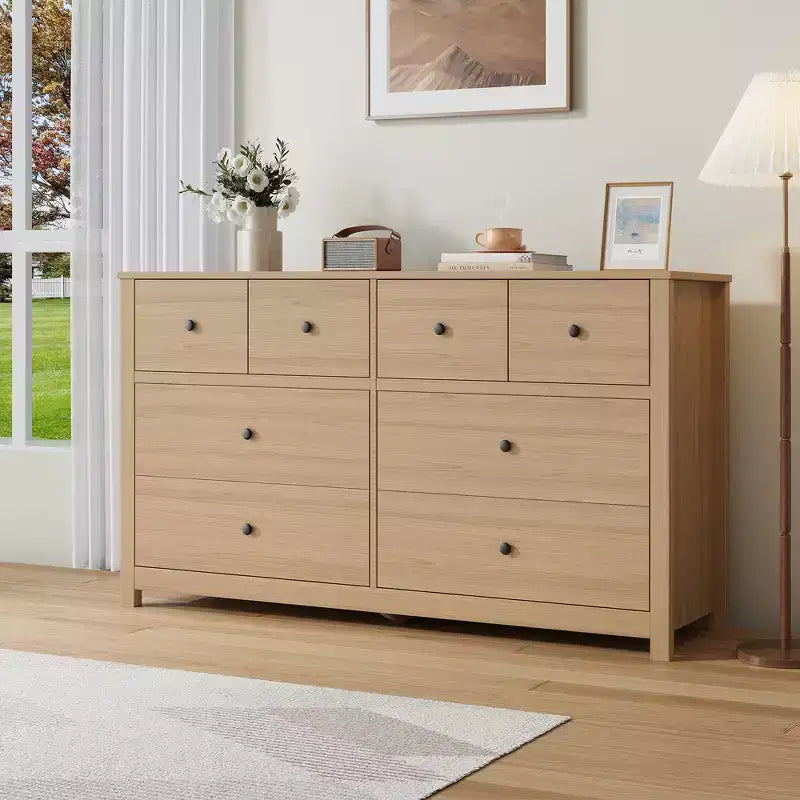 Commode à 8 tiroirs pour chambre à coucher - Commode simple et moderne en bois, double commode de rangement, tiroirs profonds, convient pour salon, couloir, entrée.