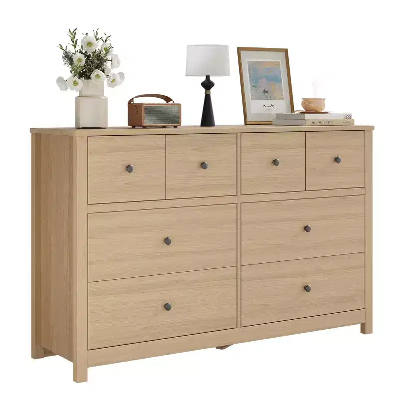 Commode à 8 tiroirs pour chambre à coucher - Commode simple et moderne en bois, double commode de rangement, tiroirs profonds, convient pour salon, couloir, entrée.