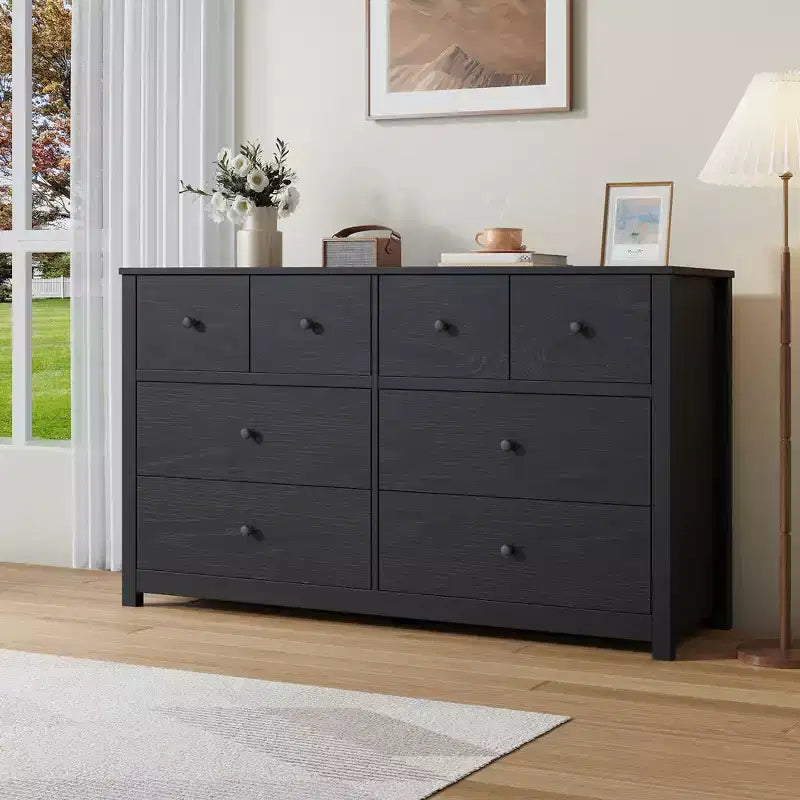 Commode à 8 tiroirs pour chambre à coucher - Commode simple et moderne en bois, double commode de rangement, tiroirs profonds, convient pour salon, couloir, entrée.