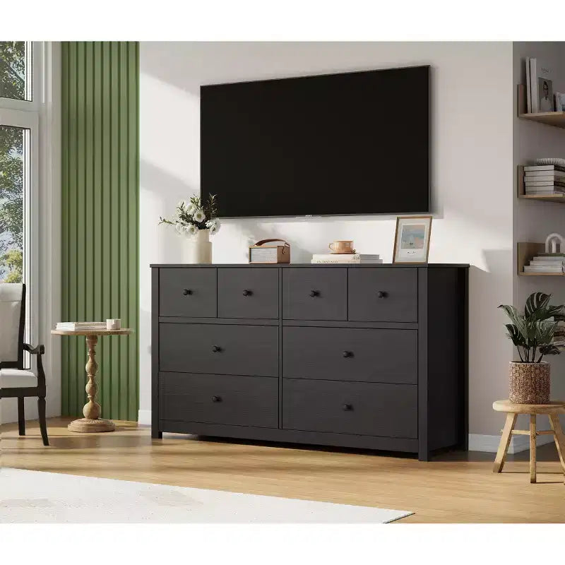 Commode à 8 tiroirs pour chambre à coucher - Commode simple et moderne en bois, double commode de rangement, tiroirs profonds, convient pour salon, couloir, entrée.