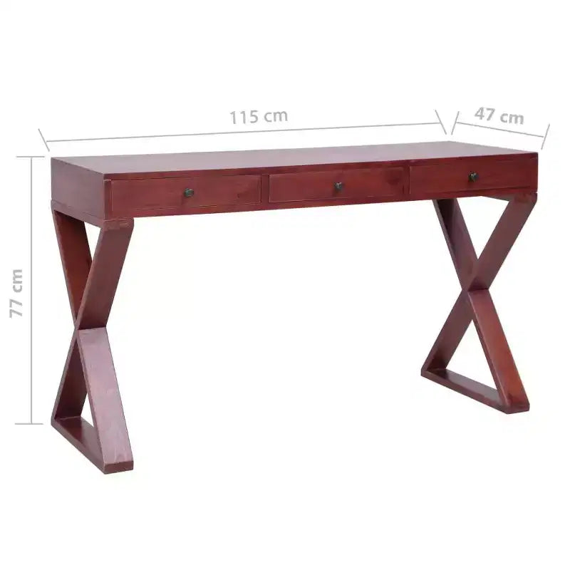 vidaXL Bureau d'ordinateur en bois d'acajou massif marron 115 x 47 x 77 cm