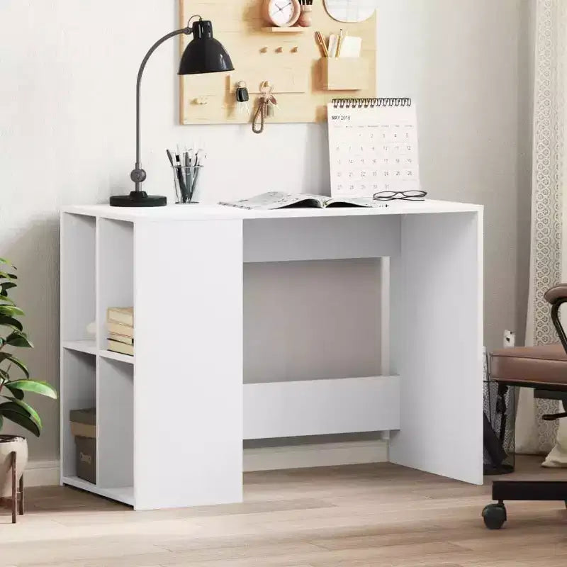 vidaXL Bureau blanc en bois d'ingénierie Bureau de taille moyenne rectangulaire moderne