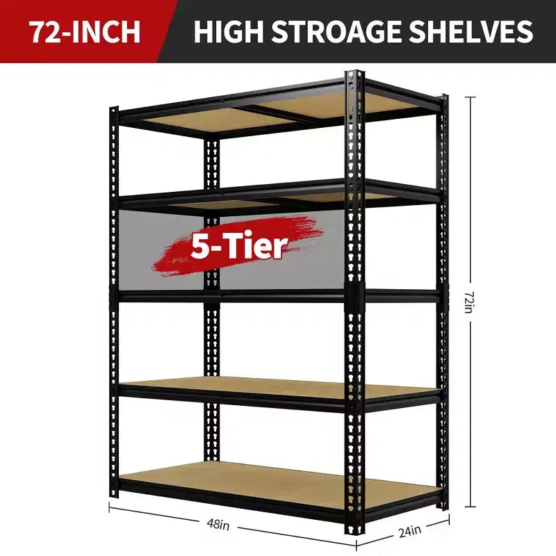Étagères de rangement robustes à 5 niveaux de 1383 kg, 183 cm H x 122 cm L x 61 cm P, étagères métalliques réglables, noires, pour garage, maison, usage industriel