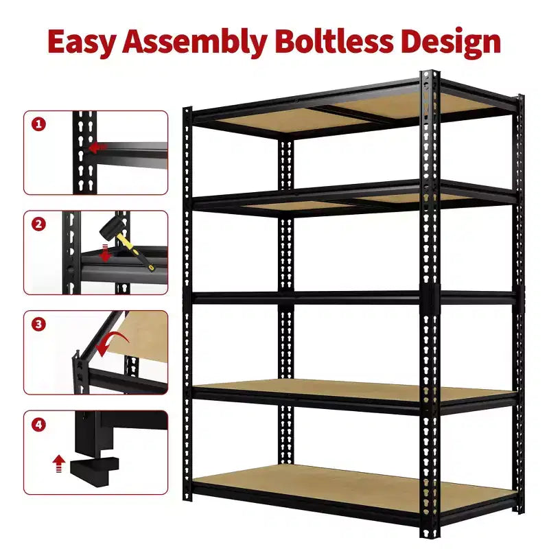 Étagères de rangement robustes à 5 niveaux de 1383 kg, 183 cm H x 122 cm L x 61 cm P, étagères métalliques réglables, noires, pour garage, maison, usage industriel