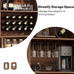 JVNOXK Meuble de rangement style ferme de 71 po avec casier à vin et support à verres, pour salles à manger et salons, noyer