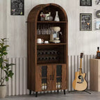 JVNOXK Meuble de rangement style ferme de 71 po avec casier à vin et support à verres, pour salles à manger et salons, noyer