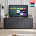 JVNOXK 64 Wave Pattern Sideboard Cabinet, Wooden TV Stand & Storage Buffet with Vertical Stripes for Living Room, Kitchen & Entryway, Black