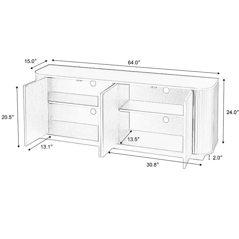 JVNOXK 64 Buffet à motif ondulé, Meuble TV en bois et buffet de rangement à rayures verticales pour salon, cuisine et entrée, Noir
