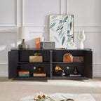 JVNOXK 64 Buffet à motif ondulé, Meuble TV en bois et buffet de rangement à rayures verticales pour salon, cuisine et entrée, Noir