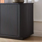JVNOXK 64 Buffet à motif ondulé, Meuble TV en bois et buffet de rangement à rayures verticales pour salon, cuisine et entrée, Noir
