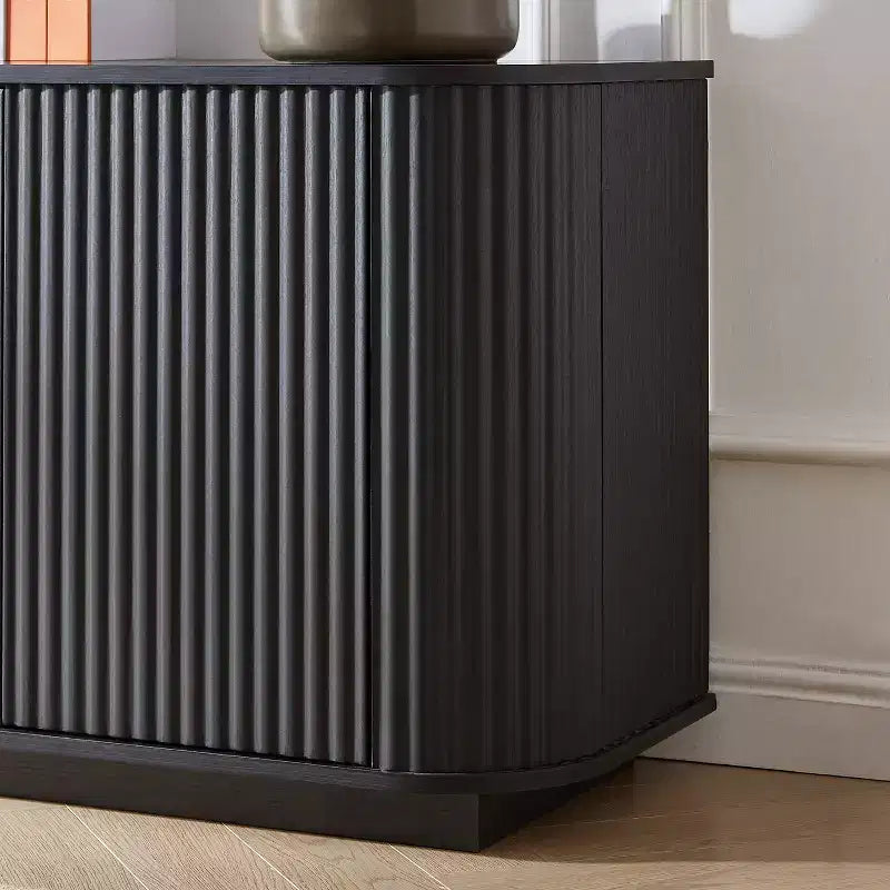 JVNOXK 64 Buffet à motif ondulé, Meuble TV en bois et buffet de rangement à rayures verticales pour salon, cuisine et entrée, Noir