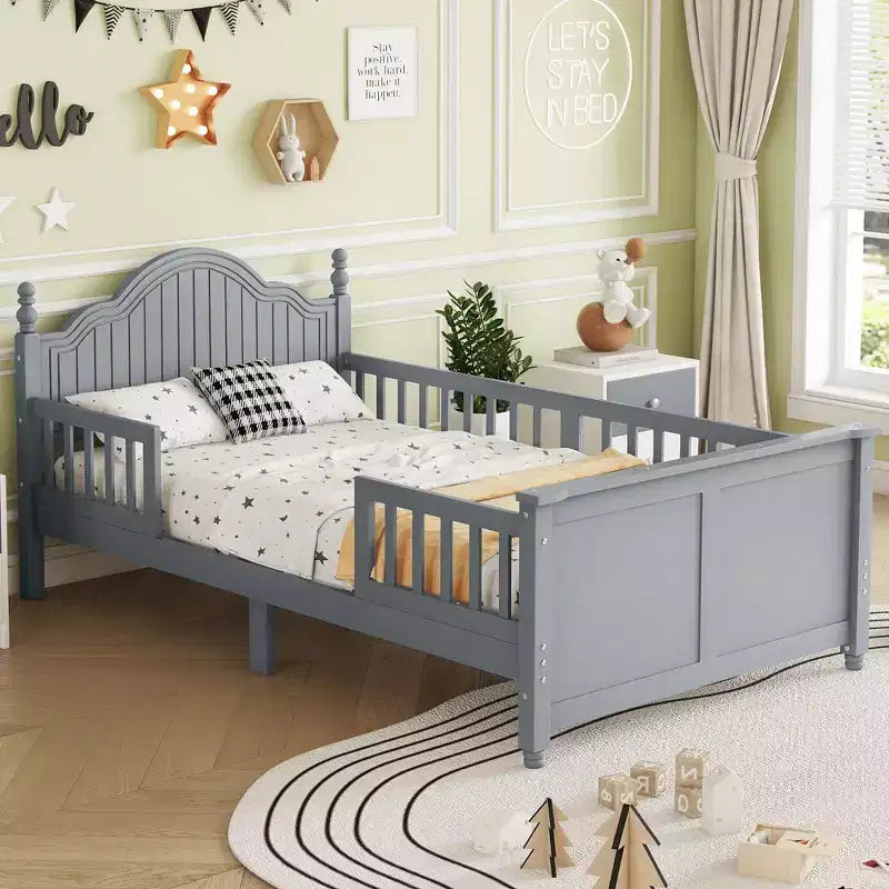 JVNOXK Kids Twin Size Wood Platform Bed in Gray with Headboard and Footboard