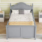 Lit plateforme en bois taille enfant JVNOXK, gris avec tête et pied de lit