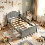 Lit plateforme en bois taille enfant JVNOXK, gris avec tête et pied de lit