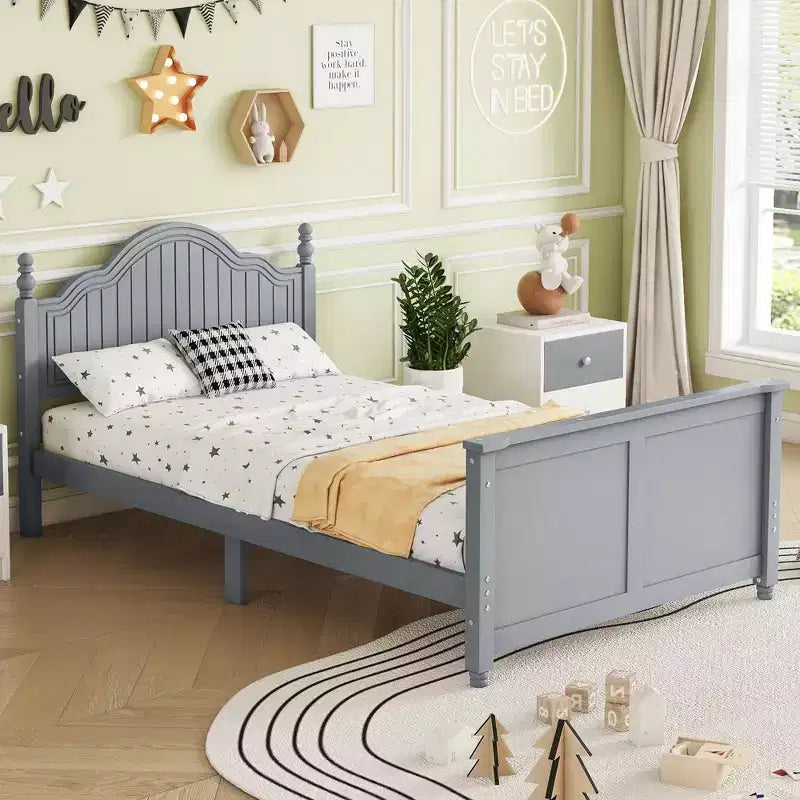 Lit plateforme en bois taille enfant JVNOXK, gris avec tête et pied de lit