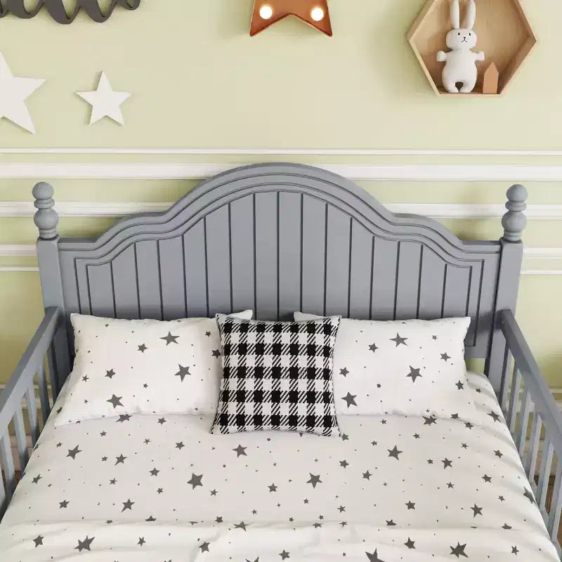 Lit plateforme en bois taille enfant JVNOXK, gris avec tête et pied de lit